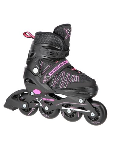 Patins ajustáveis 2 em 1 preto e rosa – Inline e hóquei no gelo