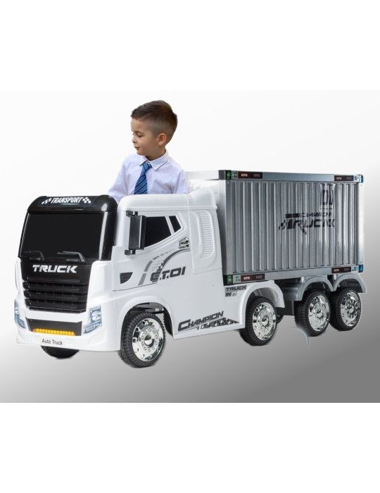 CAMIÓN ELÉCTRICO INFANTIL TRUCK CON REMOLQUE CONTENEDOR 12V COCHES ELÉCTRICOS INFANTILES - Patilandia 